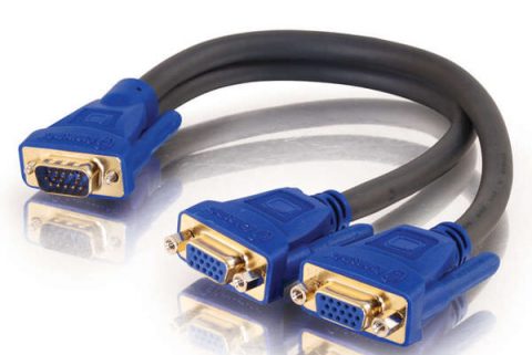 原装美国C2G cablestogo24K镀金 VGA一分二视频线 显示器分离Y型线 29610