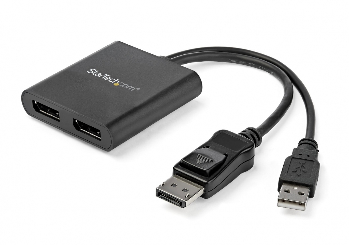 2端口多监视器适配器-DisplayPort 1.2 MST集线器至双4K 30Hz或1080p-USB总线供电-多监视器-用于Windows扩展桌面模式的视频分配器