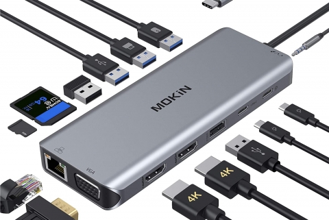 便携式集线器 MUC0218 扩展坞双HDMI DP 网卡多个USB SD卡带PD供电 双USB-C