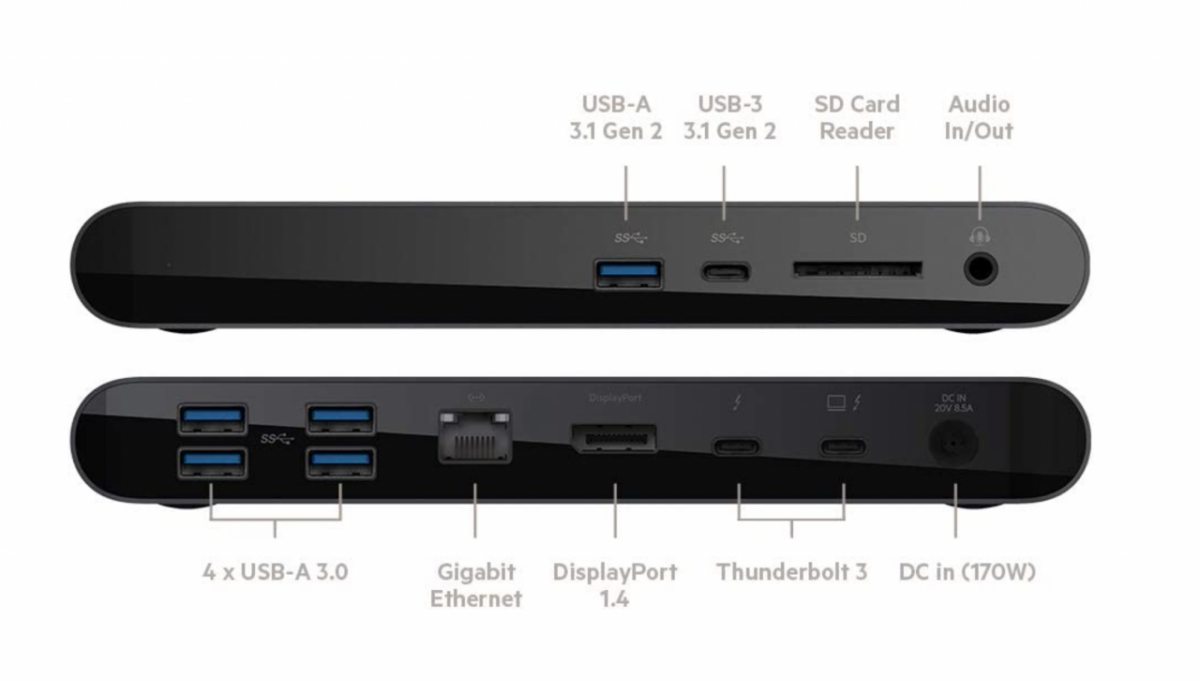 售完：原装贝尔金belkin 雷电3扩展坞支持双4k 60hz 85瓦PD供电 F4U097 8K USB gen2