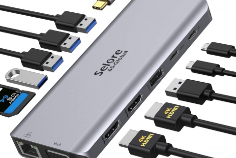 14合一便携式扩展坞支持PD供电 USB SD卡 HDMI VGA网卡支持多系统