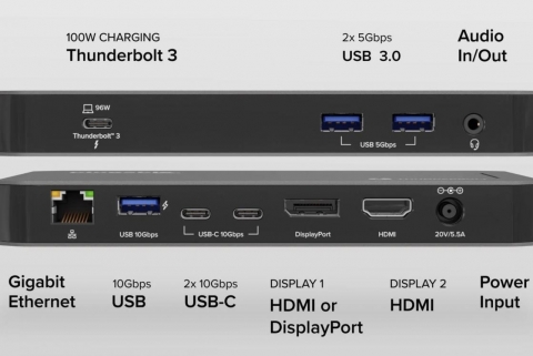 Plugable TBT3-UDC3 兼容雷电USB4全功能C扩展坞96瓦PD双4k Gen2 10G Mac